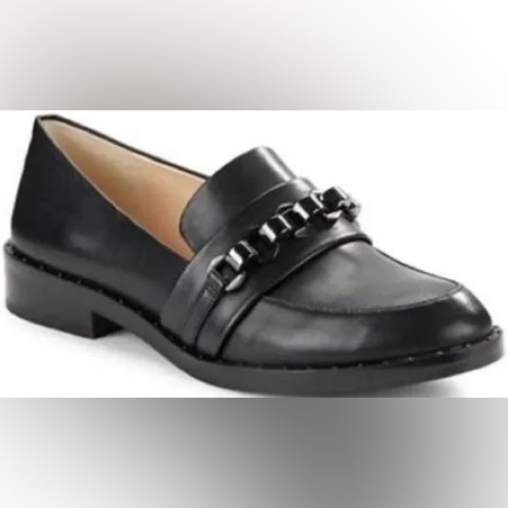 Karl Lagerfeld Paris Yannick Stud Chainlink Black Leather Loafer Size 9.5 Women